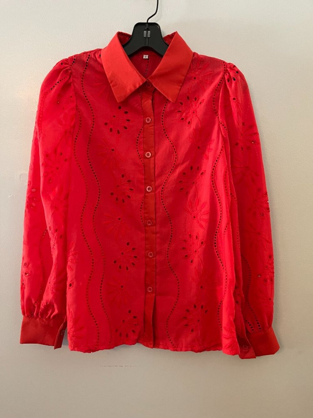 Tomato Red Eyelet & Embroidered Blouse
